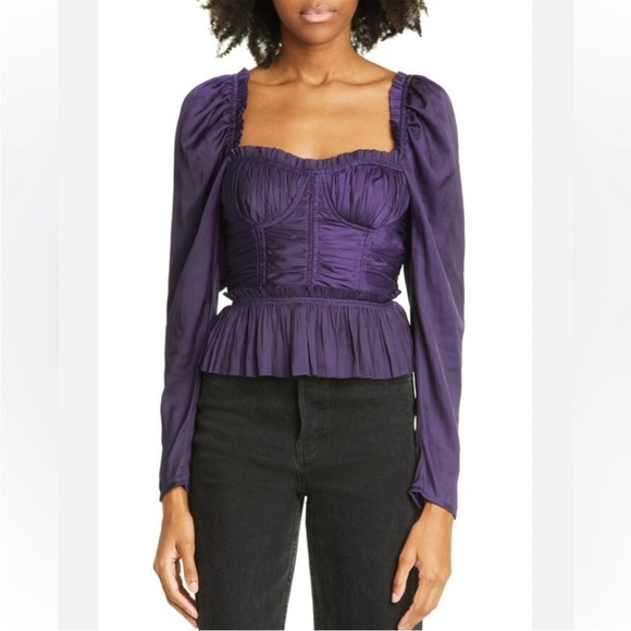 NWT Ulla Johnson Mia Ruffled Peplum Satin Top in Purple, Size 8 - Picture 3 of 6